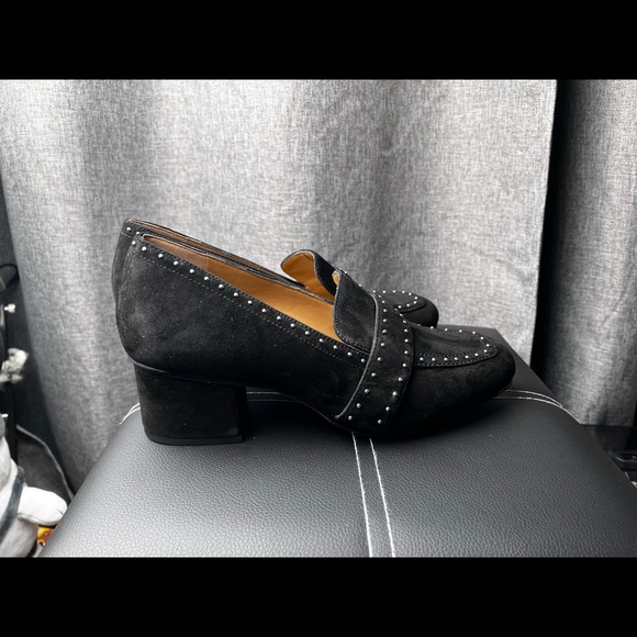 Franco Sarto LANCE Suede Studded Black Loafers Women’s Size 7 EUC Block Heels - Picture 6 of 15